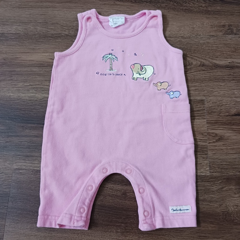 Vtg Carter's John Lennon Living Life in Peace One Piece Pink Coveralls 0-3 Mo‎